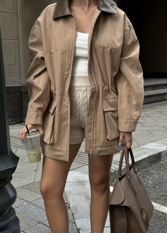 Utility Jacket Cotton Fabric Contrast Collar