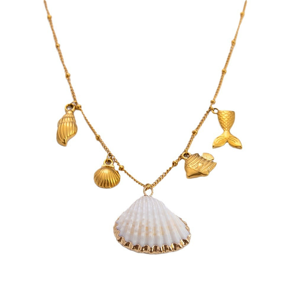 Freshwater Pearl Earrings Ocean Inspired Starfish Seashell Necklace Stainless Steel Adjustable Ring