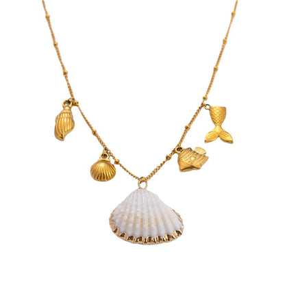 Freshwater Pearl Earrings Ocean Inspired Starfish Seashell Necklace Stainless Steel Adjustable Ring