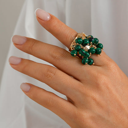 Bohemian Heart Shaped Gemstone Pearl Tassel Ring For Women