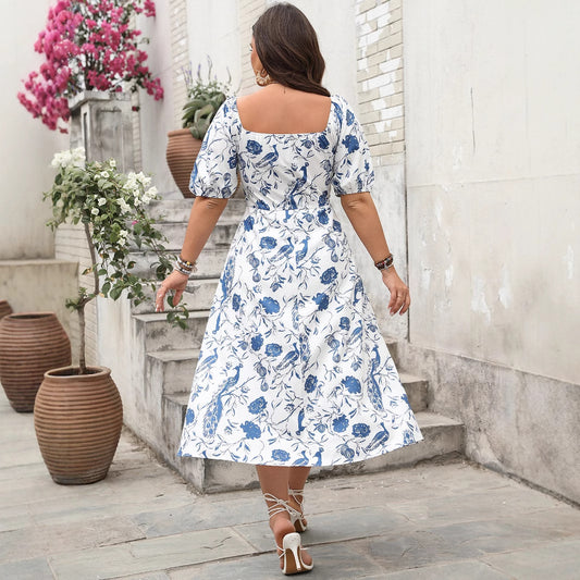 Floral Print Off-Shoulder A-Line Dress in White
