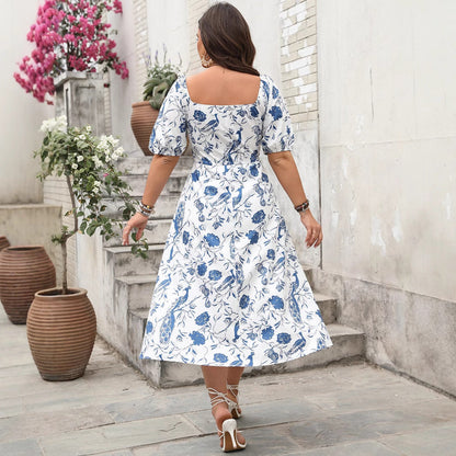 Floral Print Off-Shoulder A-Line Dress In White