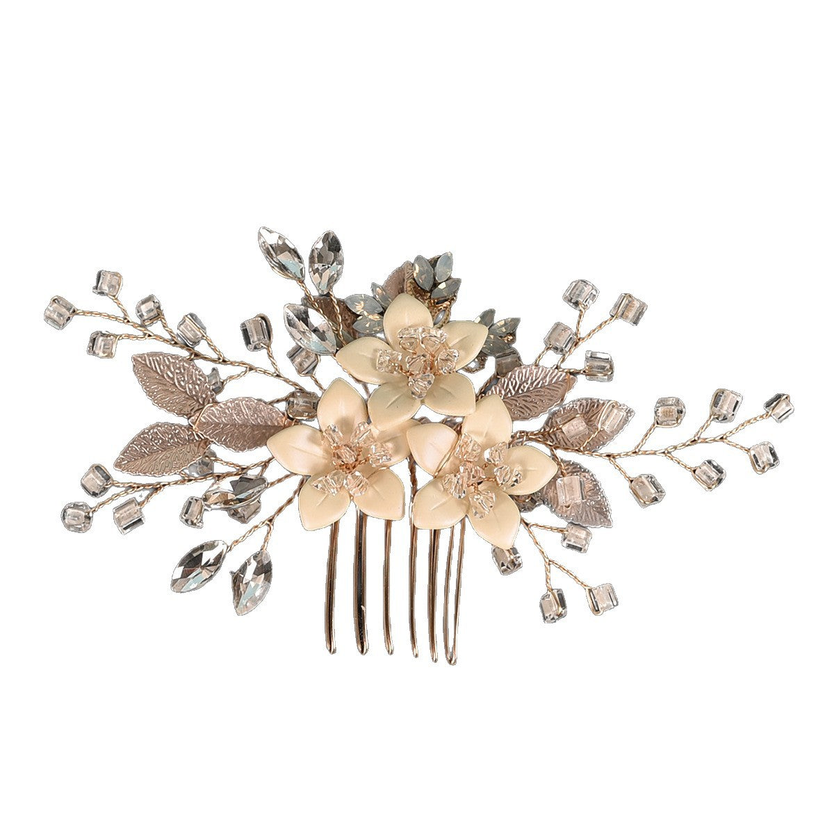 Bridal Side Comb with Crystal Floral Design for Weddings