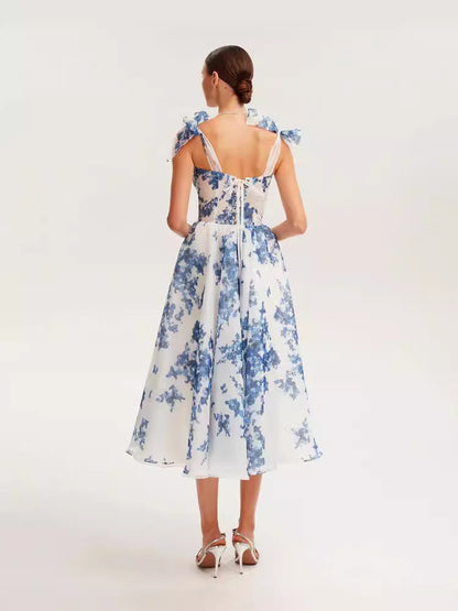 Off-Shoulder Elegant A-Line Evening Dress in Blue and Pink