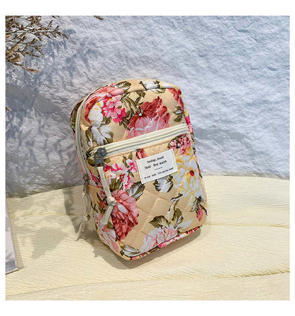 Flower Print Large Capacity Quilted Makeup Bag