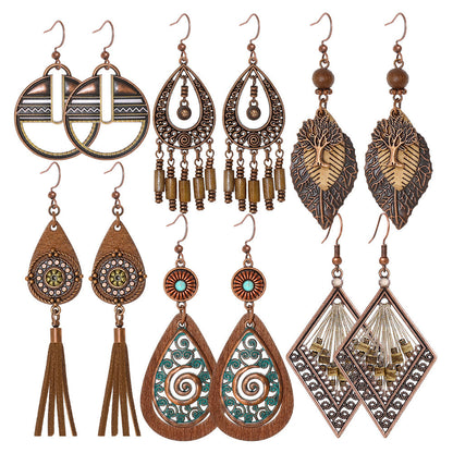 Retro Bohemian Geometric Tassel Earrings Set