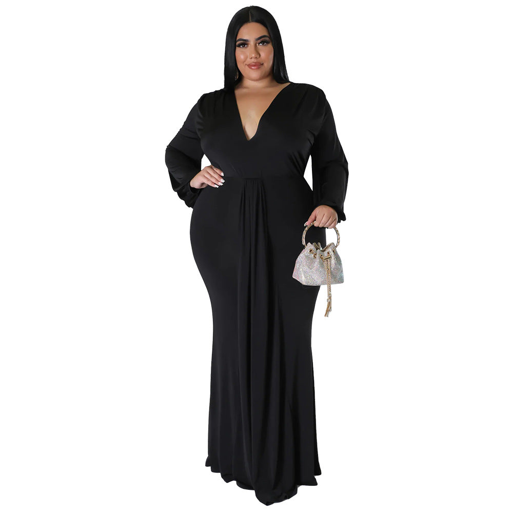 Trendy Plus Size V-Neck Irregular Hem Dress For Night Out
