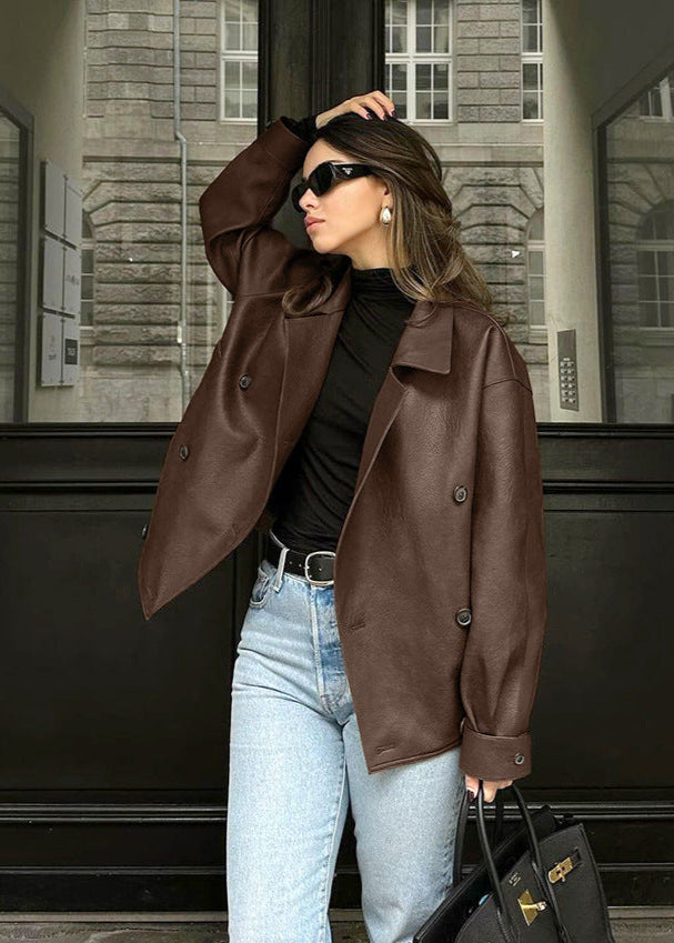 Oversized Double Breasted Jacket Brown High Quality