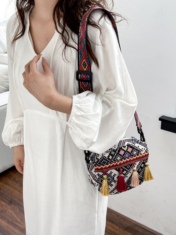 Retro Bohemian Fringe Shoulder Bag Canvas Crossbody