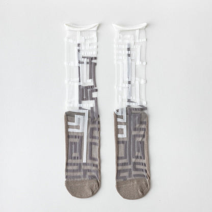 Rufia - Asymmetrical Pattern Sheer Socks
