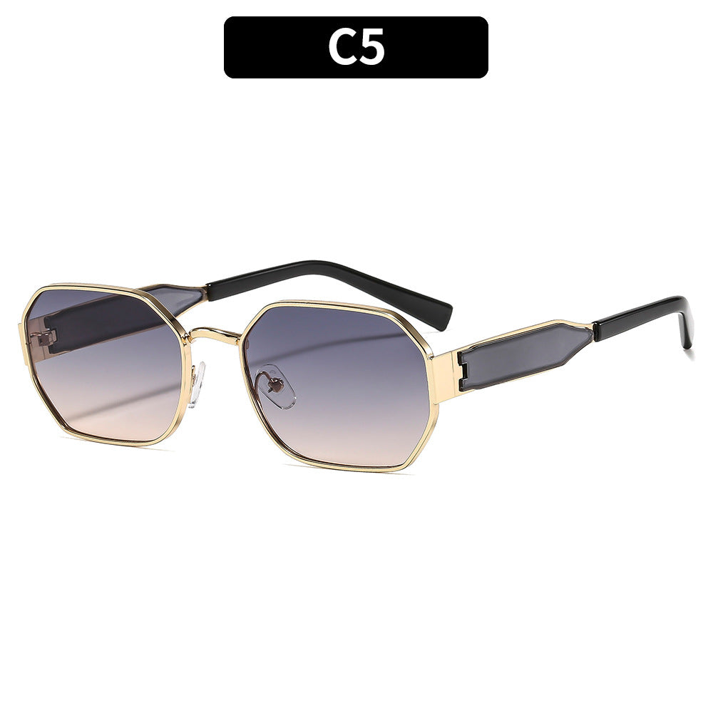Polygon Metal Sunglasses UV400 Protection Trendy Outdoor Glasses