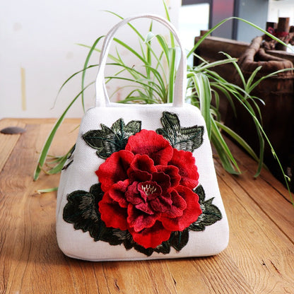 Ethnic Embroidery Bag Canvas Leisure Bag Handbag Embroidery Three-Dimensional Bag