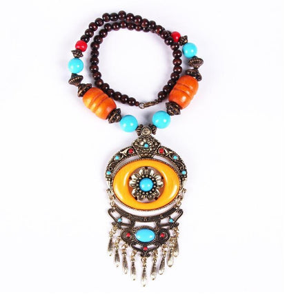 Tibetan Floral Tassel Necklace