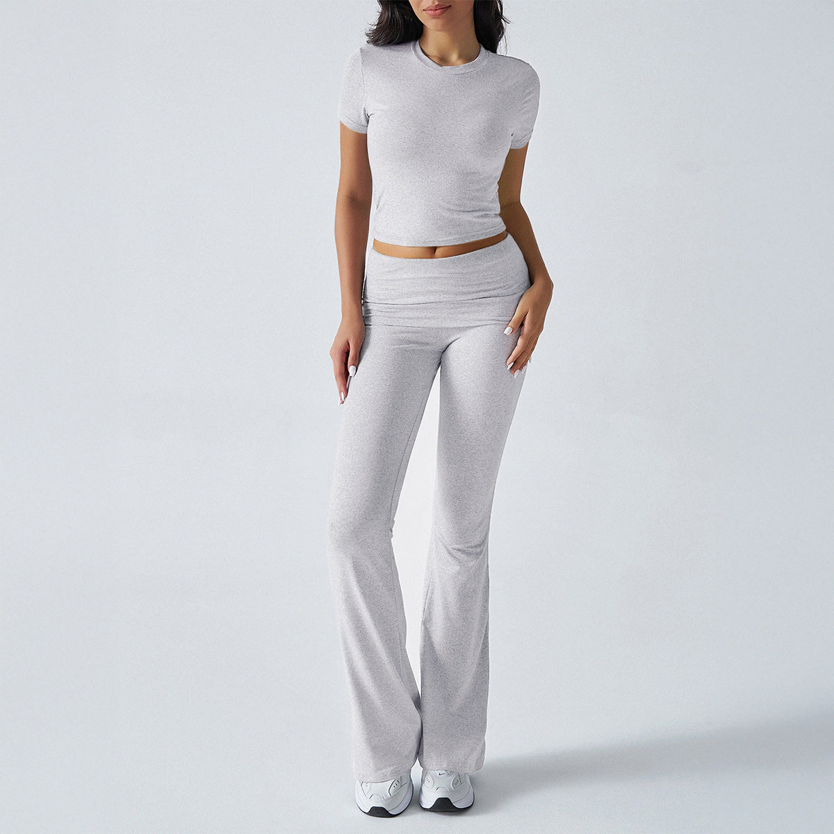 Casual Solid Color Slim Fit T-Shirt and Pants Set
