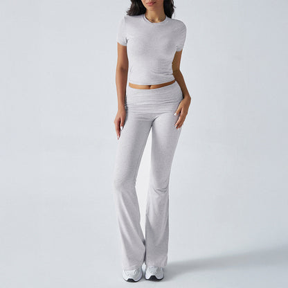 Casual Solid Color Slim Fit T-Shirt and Pants Set
