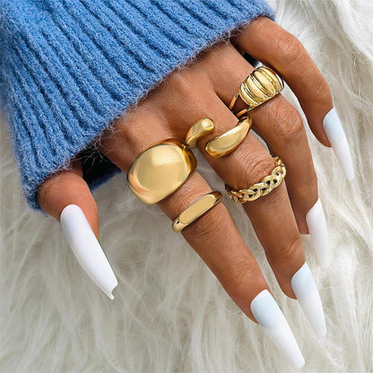 Chic Geometric Wave Ring Set - Stylish All-Season Ring