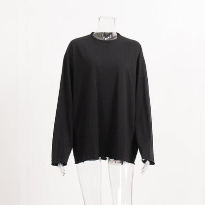 Oversized Solid Color Cotton T-Shirt for Women