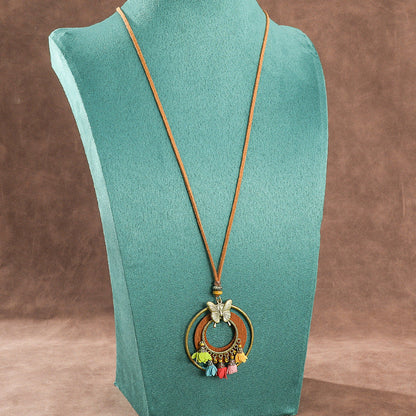 Trendy Ethnic-Inspired Butterfly Flower Necklace With Tassels