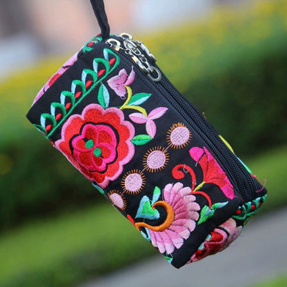 Ethnic Bag Fashion Fabric Coin Purse Embroidered Multi-Layer Zipper Bag Clutch Bag