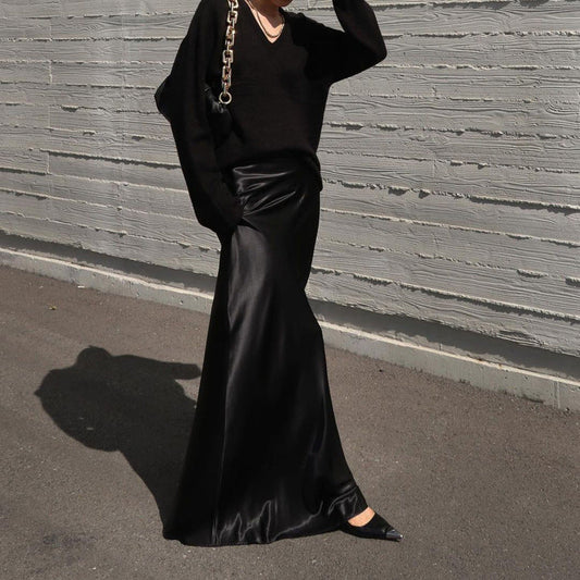 Elegant High-Waisted Satin Bodycon Midi Skirt
