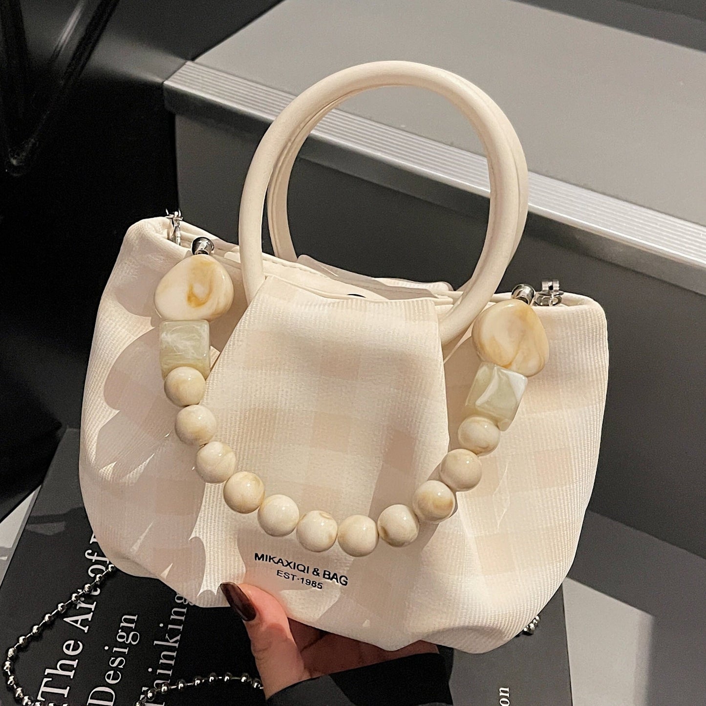 Trendy Checkered Bucket Bag Stylish Crossbody Tote