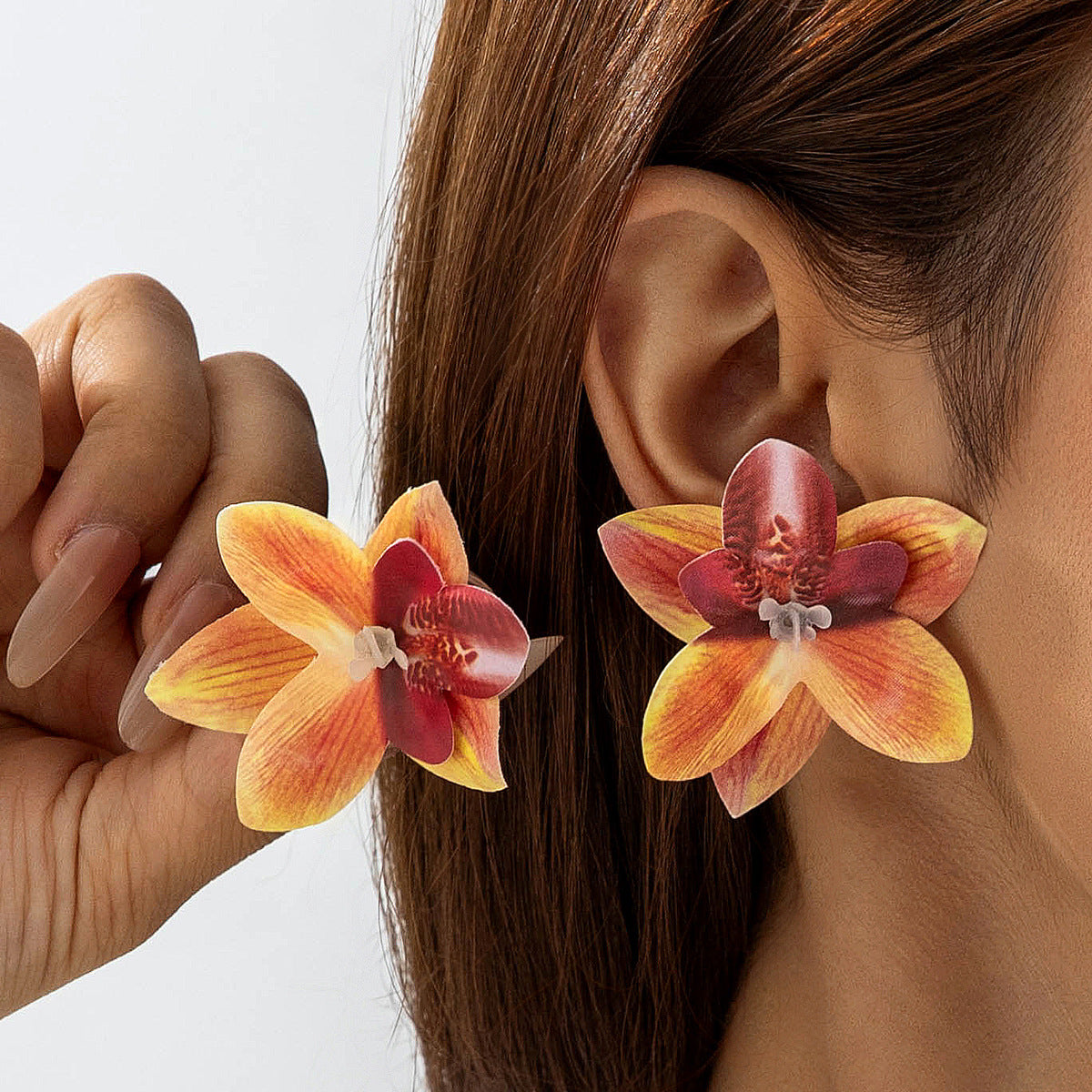 Bohemian Style 3D Orchid Flower Earrings Handmade Statement Jewelry