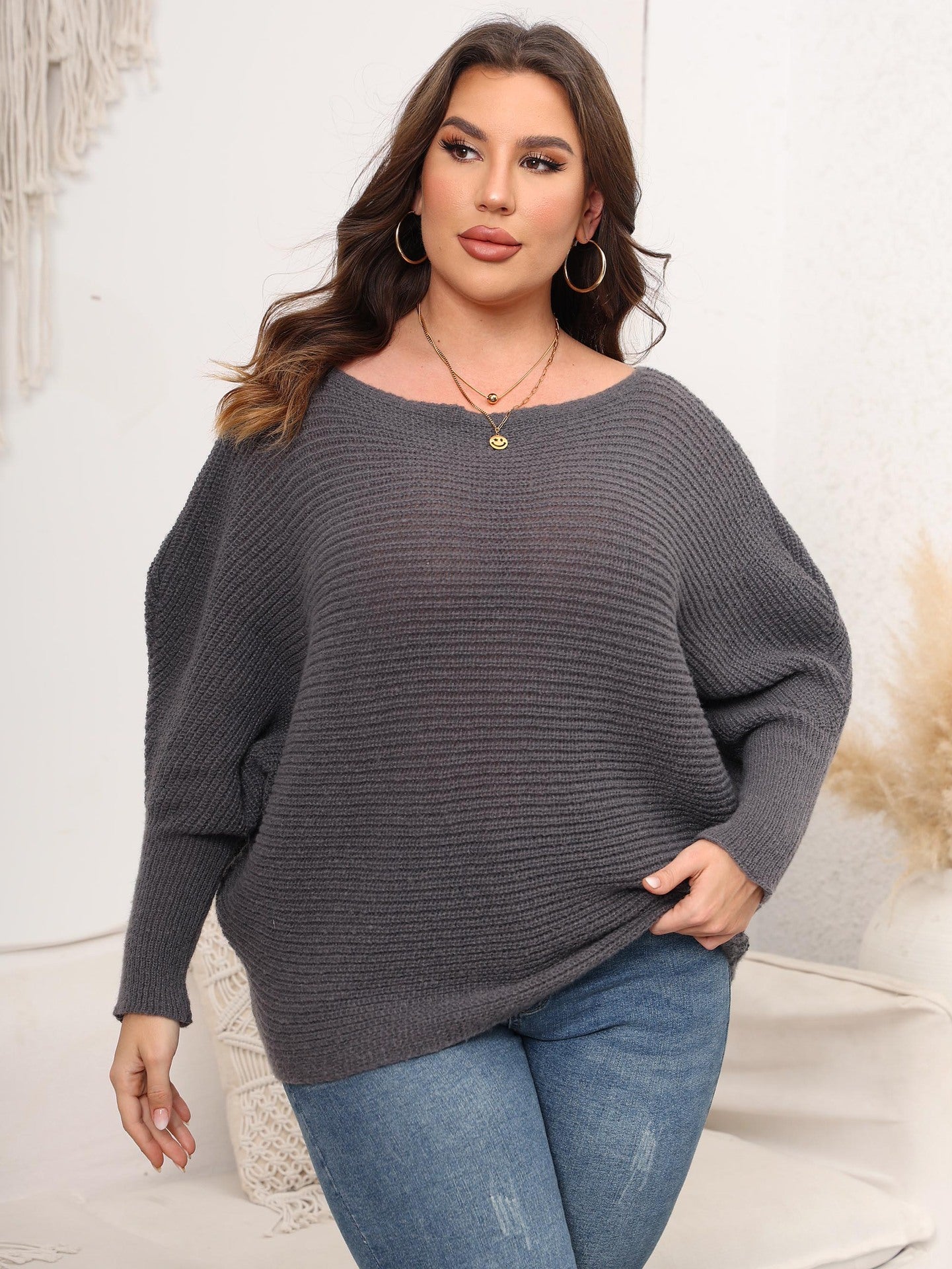 Batwing Sleeve Off-Shoulder Knit Sweater For Women