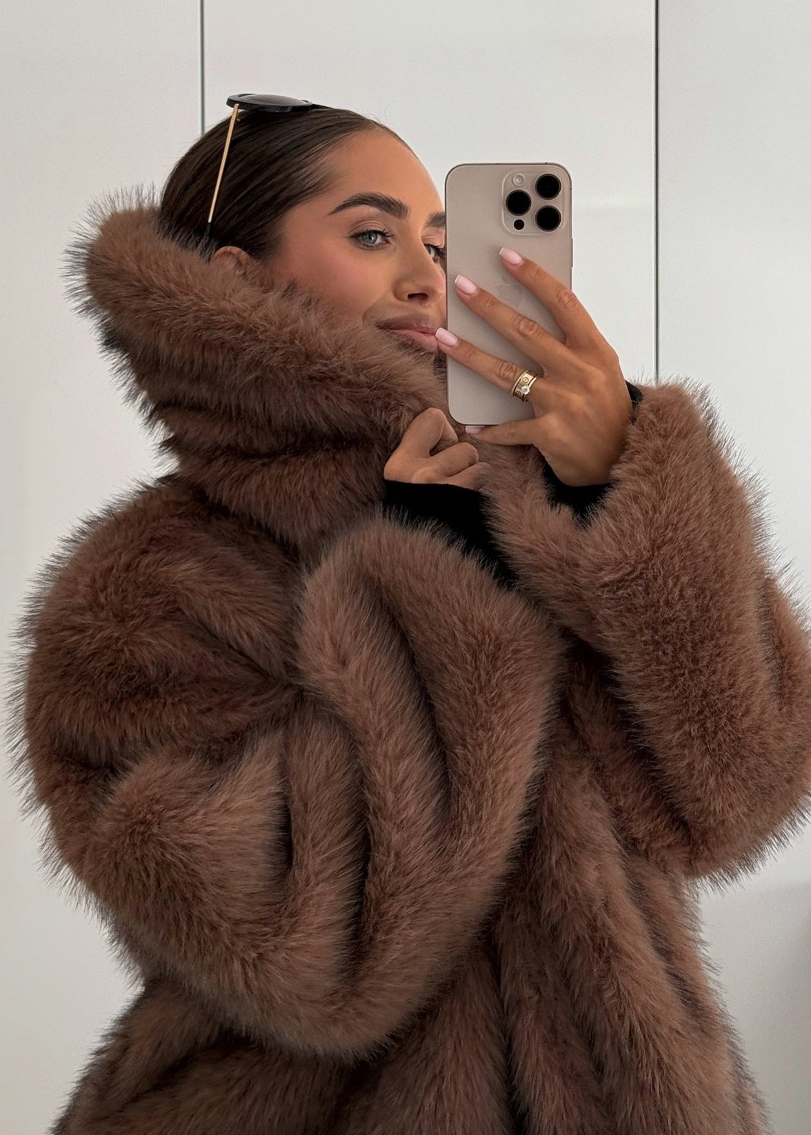 Faux Fur Jacket Plush Brown Oversized Fit