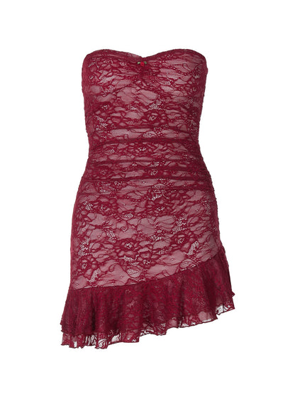 Trendy Lace Bodycon Ruffled Strapless Dress