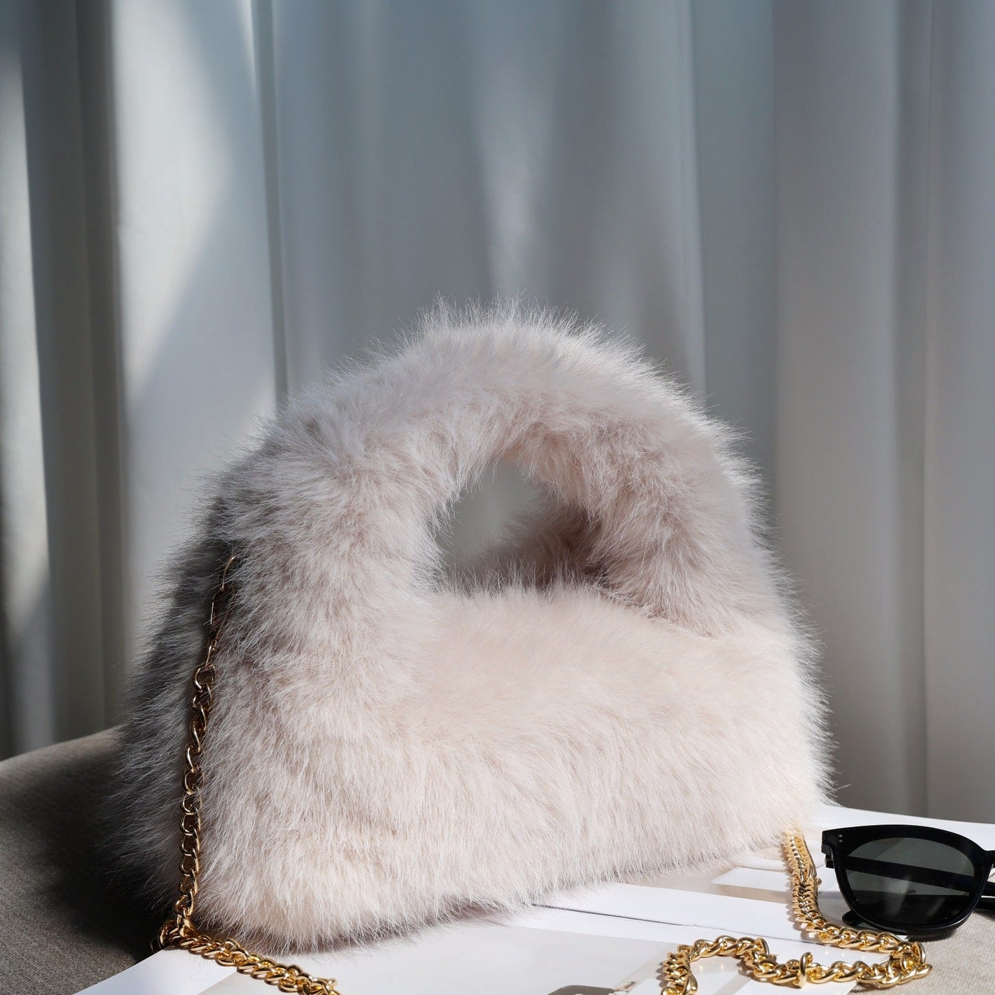 Solid Color Soft Fluffy Fur Tote Handbag