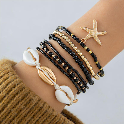 Bohemian Seashell Beaded Anklets Set With Starfish Elements
