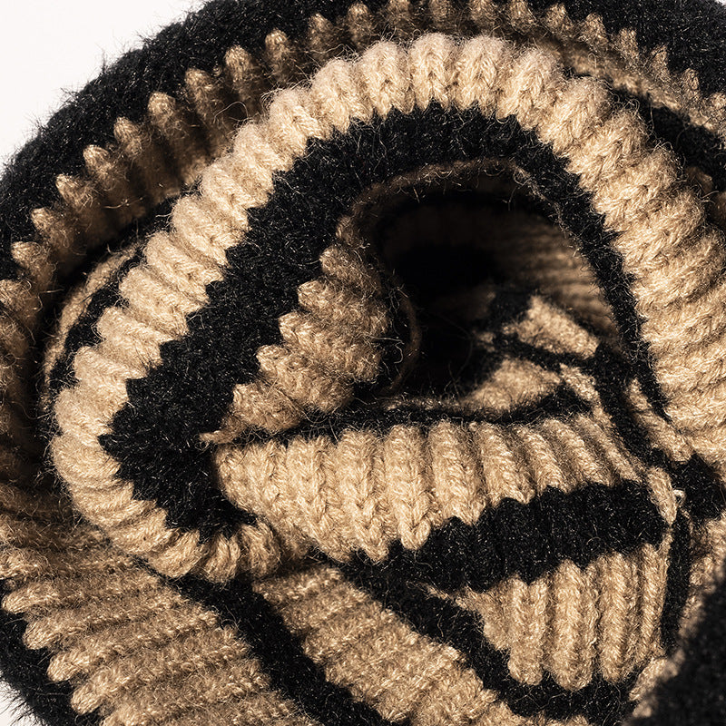 Winter Striped Beanie Cuff Warm Knitted Hat