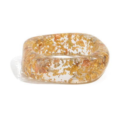 Vintage-Inspired Resin Tortoiseshell Bangle Bracelet with Metallic Square Spring Band