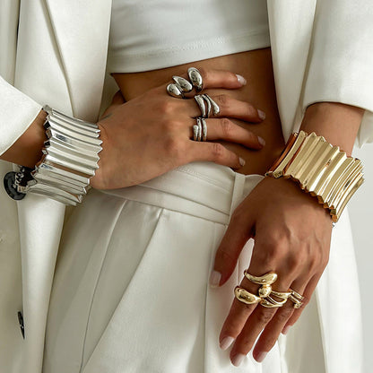 Statement Metal Wide Spring Bracelet Punk Style for Women