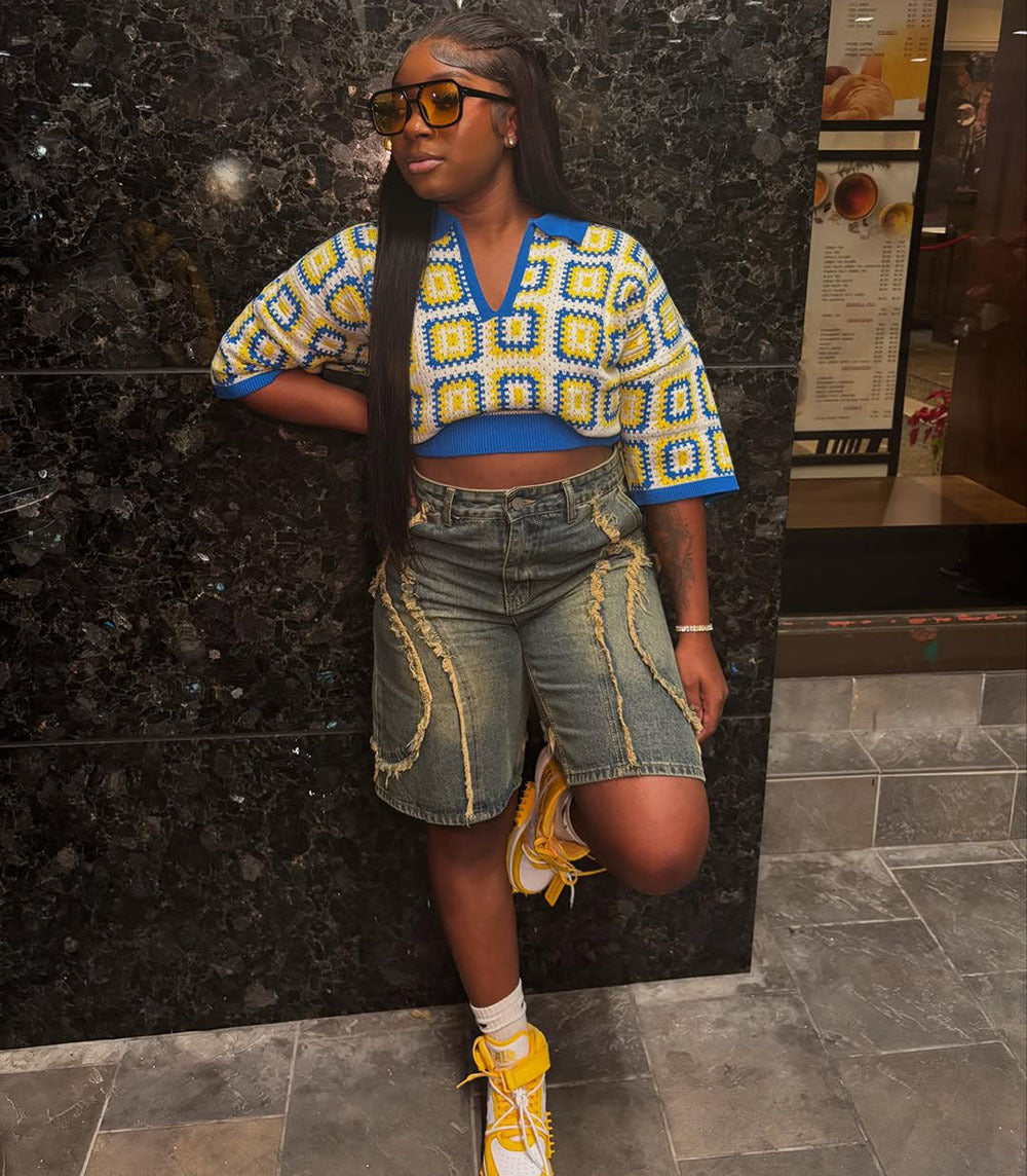 Women'S Vintage High-Waisted Denim Shorts With Frayed Hem