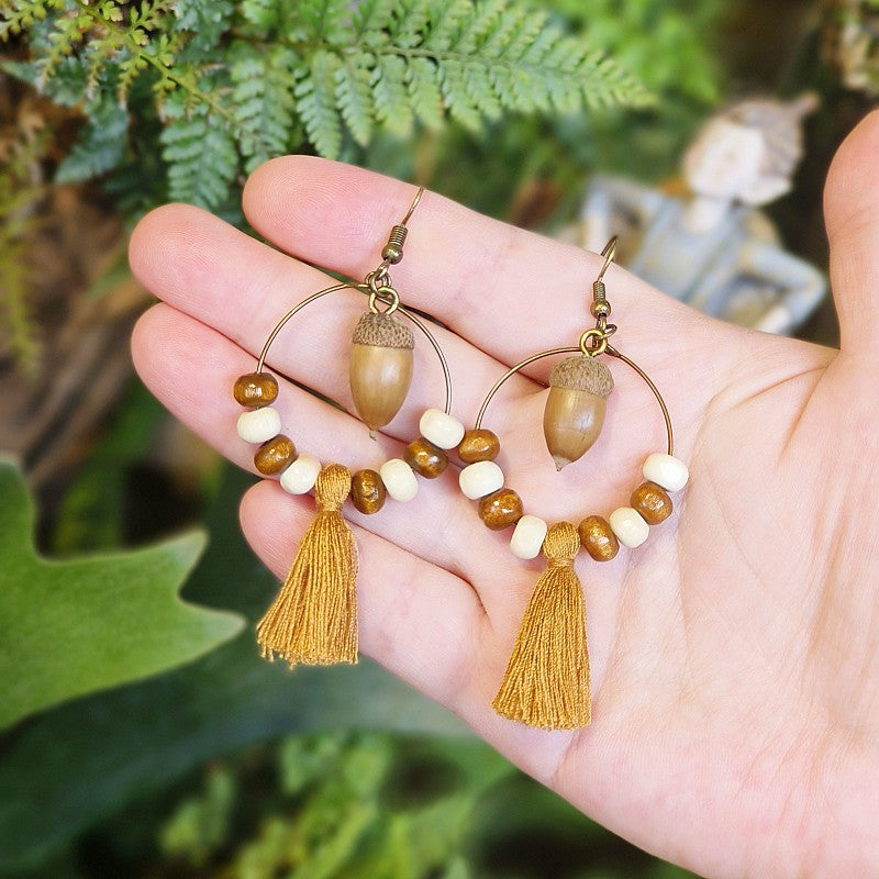 Bohemian Fringe Retro Style Earrings with Wooden Beads