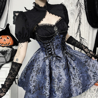 Sexy Dark Halloween Two-Tone Mini Dress