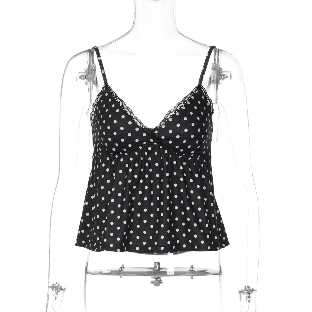 Lace Trim Camisole Top with Polka Dots
