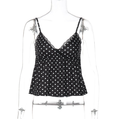 Lace Trim Camisole Top with Polka Dots