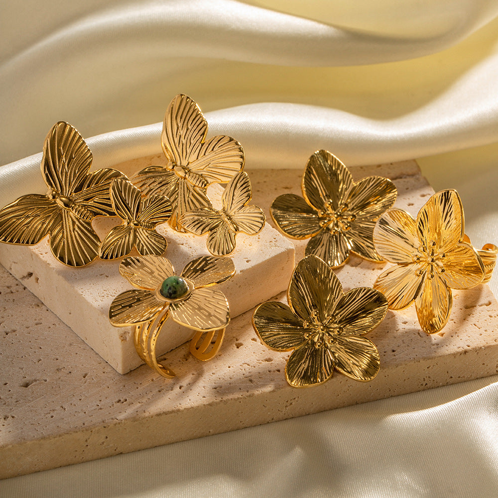 Flower Zircon Adjustable Layered Rings