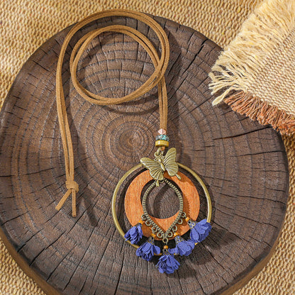 Trendy Ethnic-Inspired Butterfly Flower Necklace With Tassels