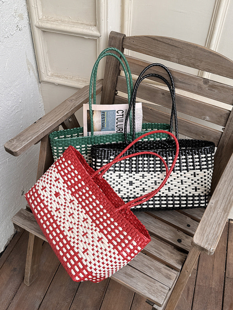 Woven Tote Beach Bag Casual PVC Shoulder Bag