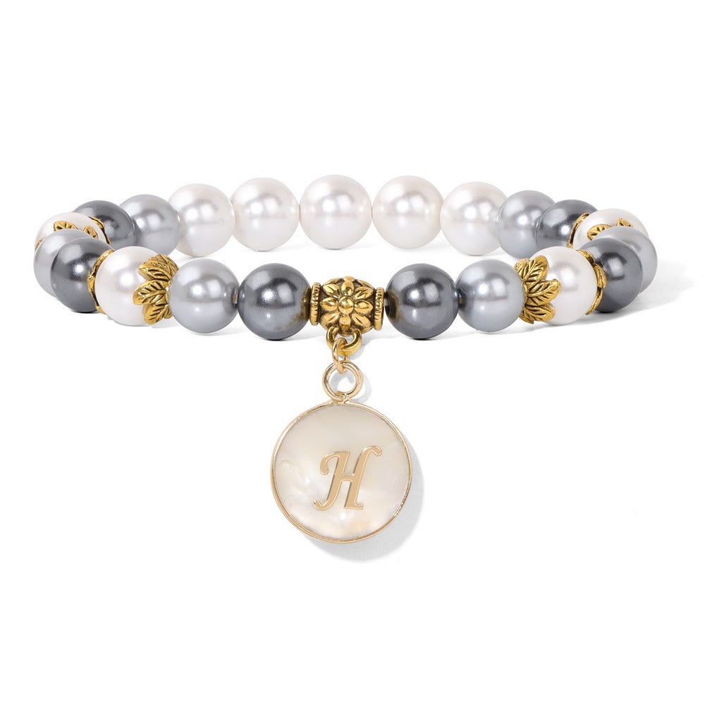 Letter Shell Pendant Pearl Beaded Bracelets