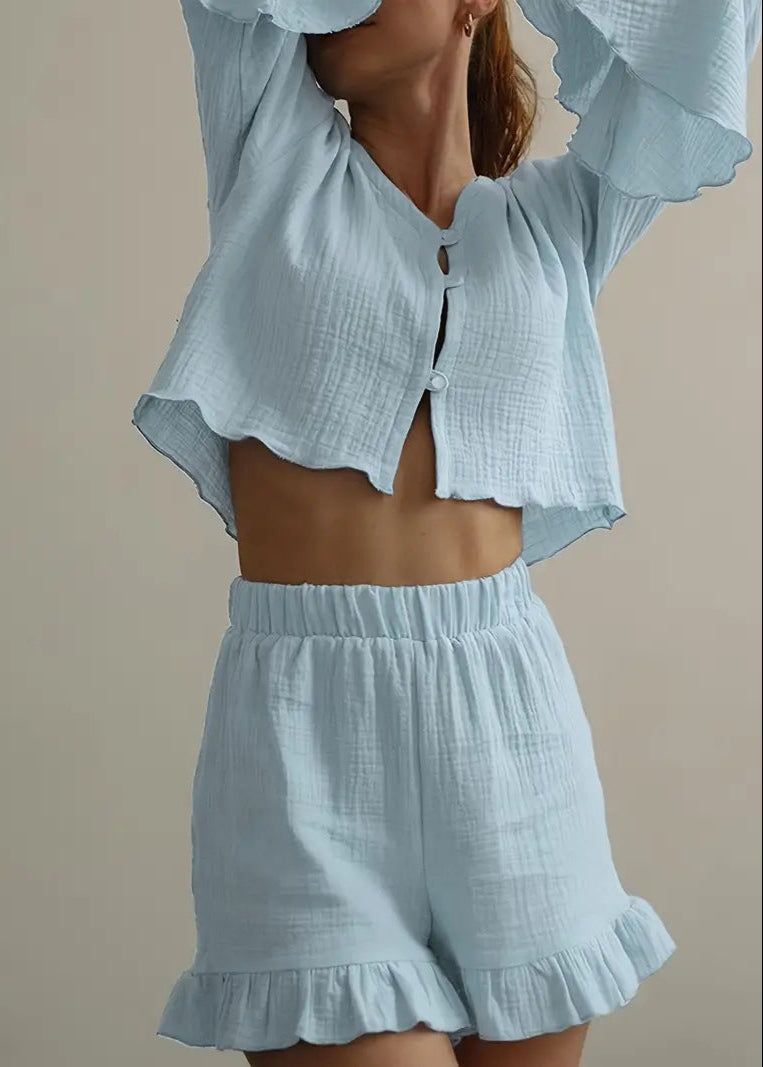 Cotton Lounge Set With Ruffled Details