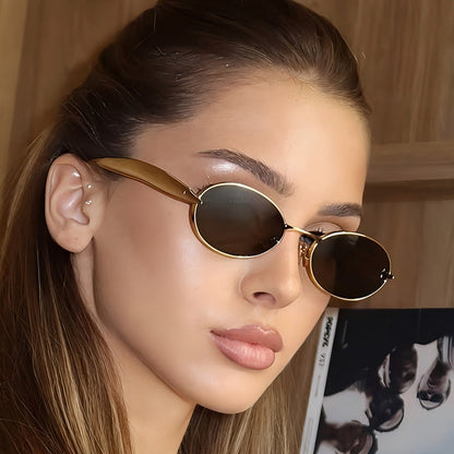 Metal Oval Sunglasses Stylish UV400 Protective Eyewear