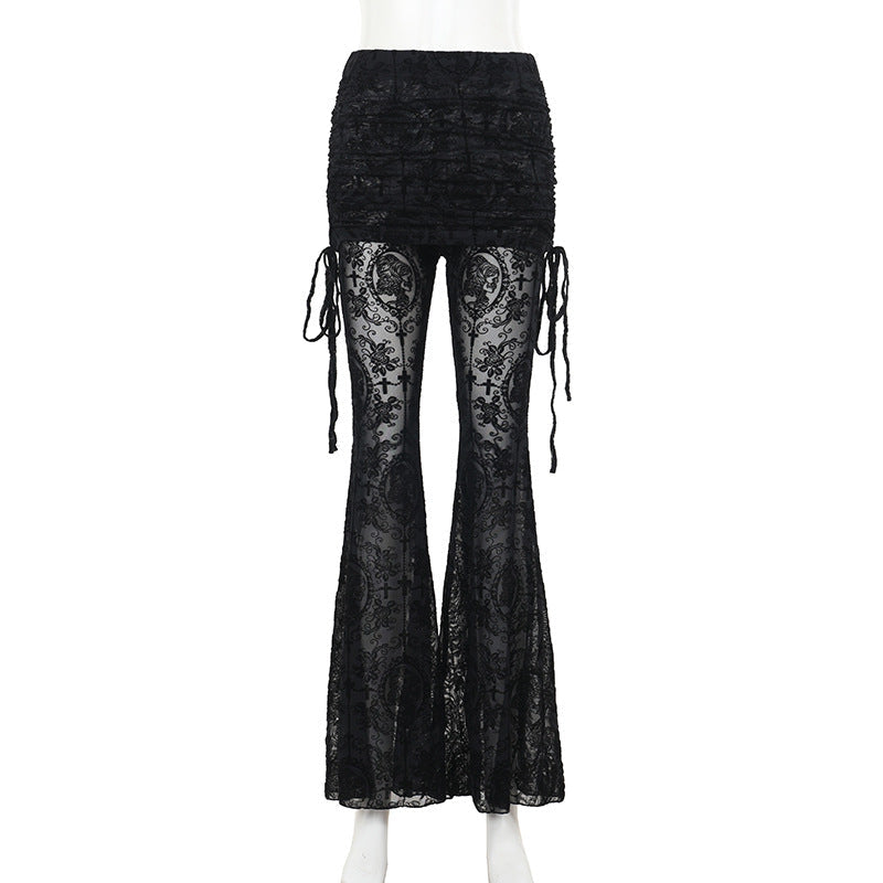 Colorful Cross Velvet Wide Leg Pants Sexy Chic Women's Bottoms