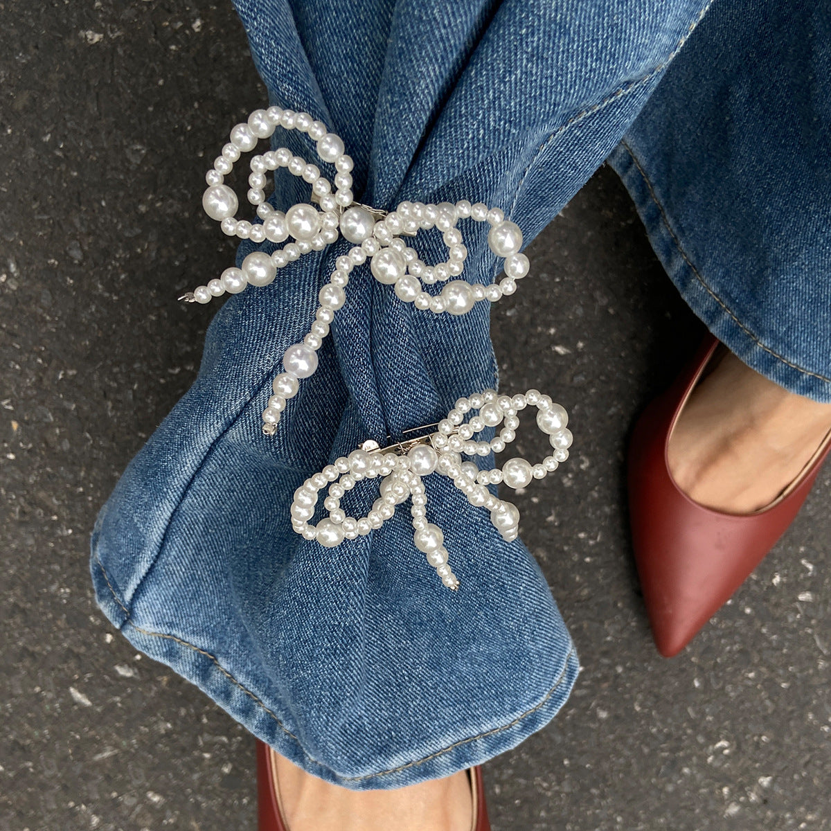 Pearl Bow Ankle Chain Decoration Fashion Metal Brooch