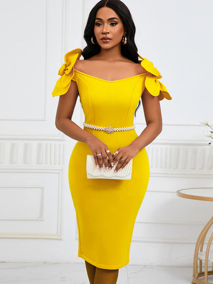 Elegant Party Bodycon Dress With 3D Floral Design