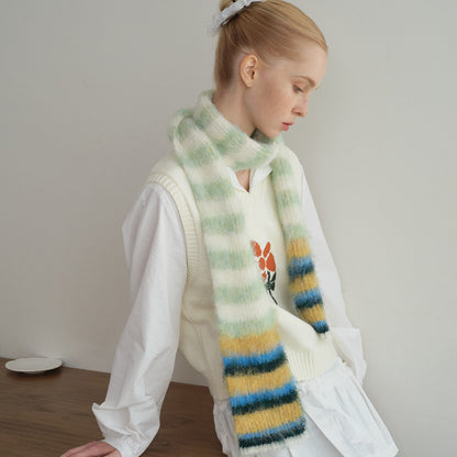 Color Block Striped Knitted Scarf Soft Acrylic Winter Accessory