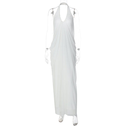 Backless V-Neck Sleeveless Maxi Dress Elegant Vacation Style